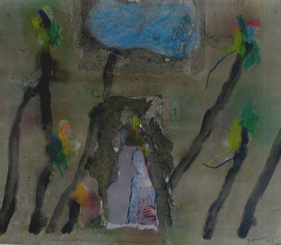 Waldhöhle, Mischtechnik auf Papier, 40 x 50 cm, 2013