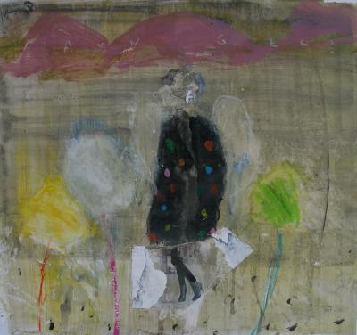 Einsamer Engel, 44 x 45 cm, Mischtechnik auf Papier, 2013