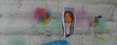 Am Tisch, 19 x 48 cm, Mischtechnik auf Papier, 2013