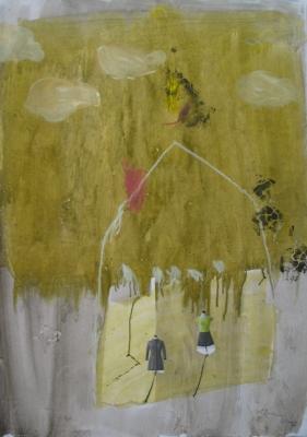 Haushüter, 100 x 70 cm, Mischtechnik auf Papier, 2013