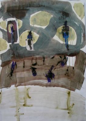 Aufstieg, 100 x 70 cm, Mischtechnik auf Papier, 2013