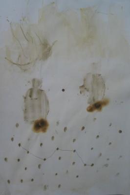 Die Wurzeln sind weg I, 100 x 70 cm, Mischtechnik auf Papier, 2013