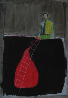 Karriereleiter, Mischtechnik auf Papier, 100 x 70 cm, 2013