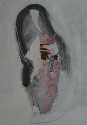 Splitter (Frau), Mischtechnik auf Papier, 70 x 50 cm, 2012